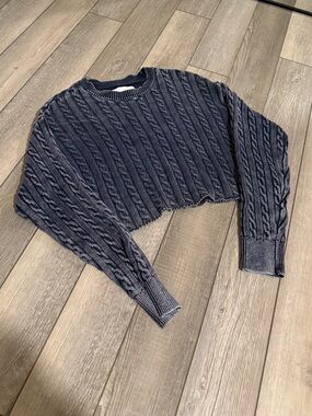 NWT aerie Cropped Cable-Knit Crewneck Sweater - Navy Blue